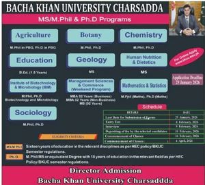 Admission notice for Bacha Khan University Charsadda